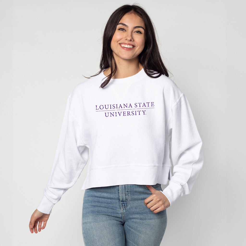 LSU Tigers Chicka d Bar Corded Boxy Crewneck Sweatshirt White