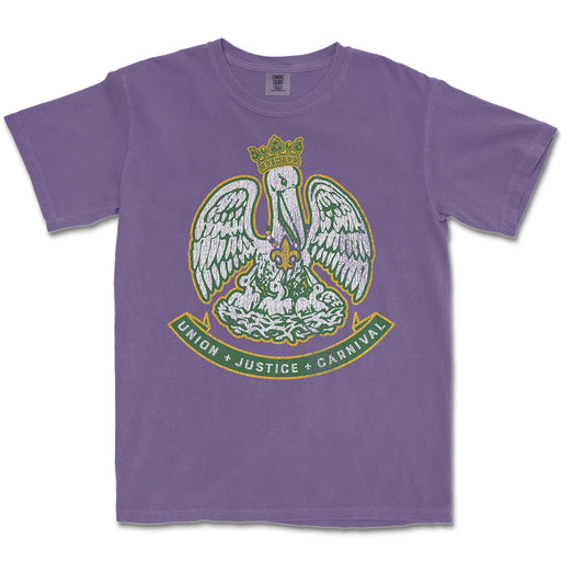 B&B Dry Goods Homegrown Louisiana Mardi Gras Pelican Silhouette Garment Dyed T-Shirt - Purple