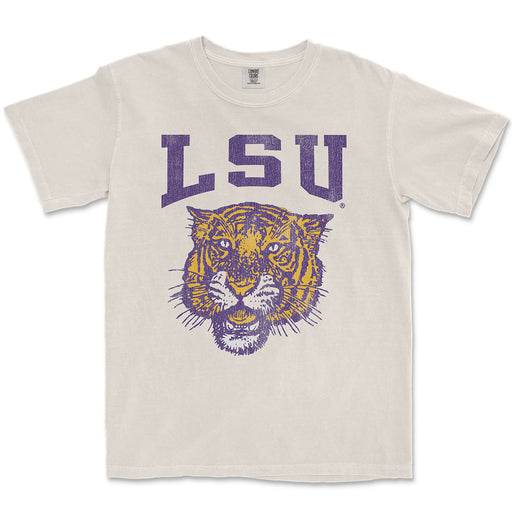 B&B Dry Goods LSU Tigers 78 Tiger Arch Garment Dyed T-Shirt - Ivory