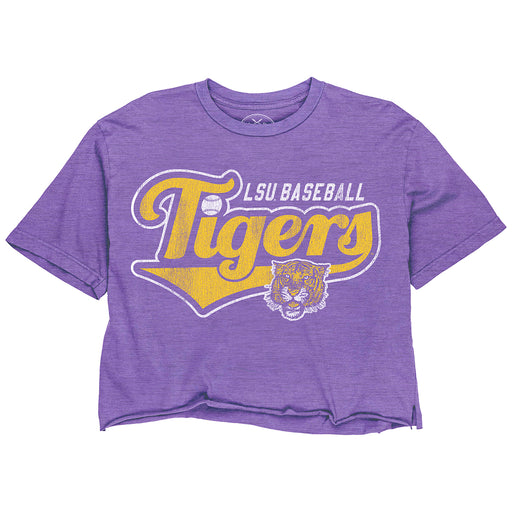 B&B Dry Goods LSU Tigers Baseball 78 Tiger Script Women's Crop - Purple Heather