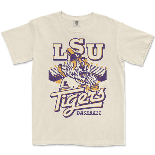 B&B Dry Goods LSU Tigers Slugger Mike Baseball Stadium Garment Dyed T-Shirt - Ivory