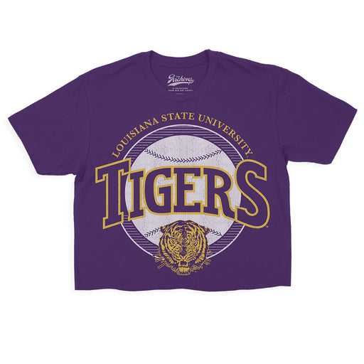 B&B Dry Goods LSU Tigers The Archives Baseball 90's Sweep Boyfriend Crop T-Shirt - Purple