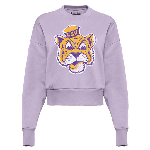 B&B Dry Goods LSU Tigers The Archives Beanie Mike Fleece Pullover Crewneck Cropped Sweatshirt - Lavender