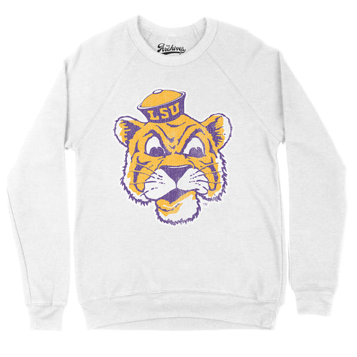 B&B Dry Goods LSU Tigers The Archives Beanie Mike Fleece Pullover Crewneck Sweatshirt - Ash Grey