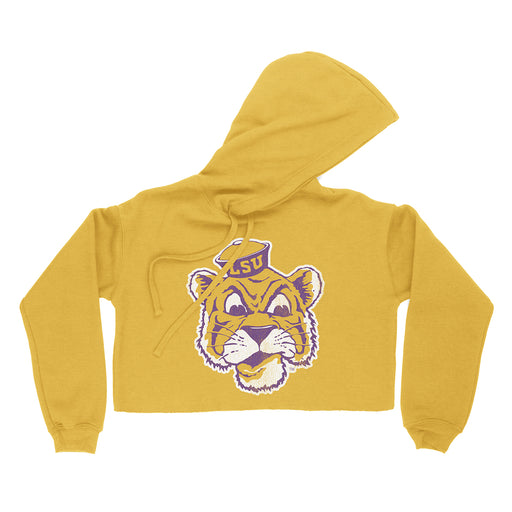 B&B Dry Goods LSU Tigers The Archives Beanie Mike Fleece Pullover Hooded Cropped Sweatshirt - Mustard