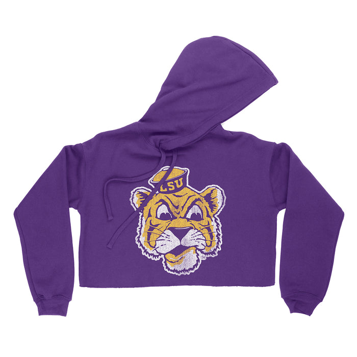 B&B Dry Goods LSU Tigers The Archives Beanie Mike Fleece Pullover Hooded Cropped Sweatshirt - Purple