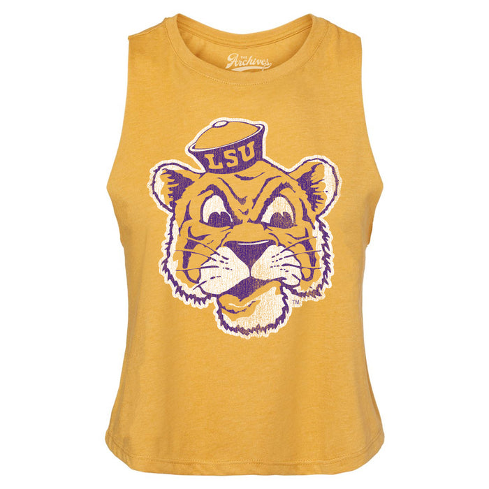 B&B Dry Goods LSU Tigers The Archives Beanie Mike Women's Racerback Crop Tank - Mustard