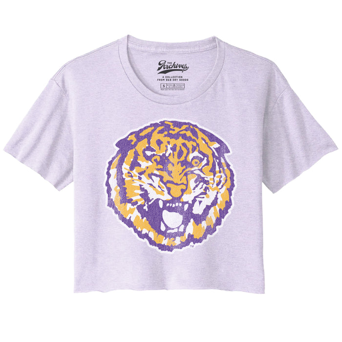 B&B Dry Goods LSU Tigers The Archives Round Vault Boyfriend Crop T-Shirt - Lavender