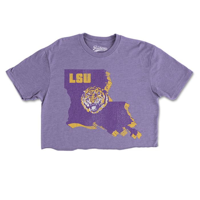 B&B Dry Goods LSU Tigers The Archives Round Vault State Boyfriend Crop T-Shirt - Purple