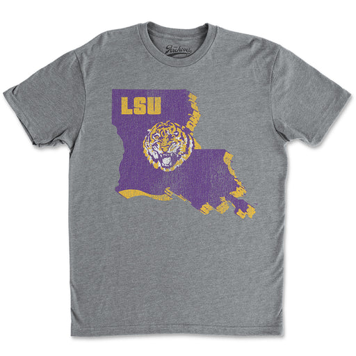 B&B Dry Goods LSU Tigers The Archives Round Vault State Tri-Blend T-Shirt - Grey