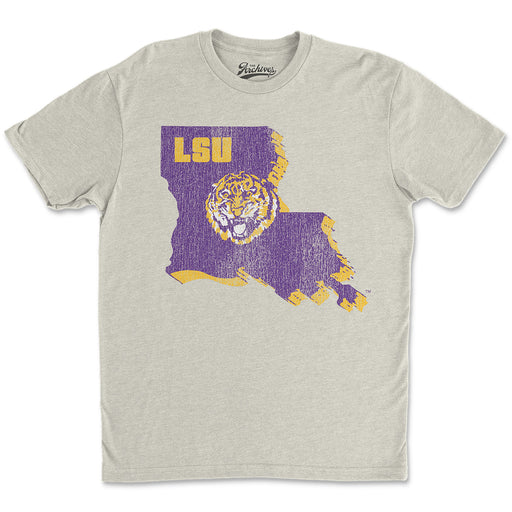 B&B Dry Goods LSU Tigers The Archives Round Vault State T-Shirt - Oatmeal Heather