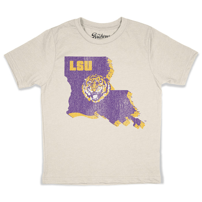 B&B Dry Goods LSU Tigers The Archives Round Vault State Youth T-Shirt - Natural