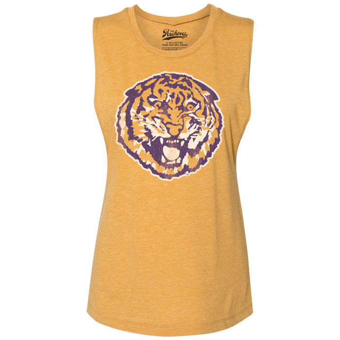 B&B Dry Goods LSU Tigers The Archives Round Vault Women's Muscle Tank - Mustard