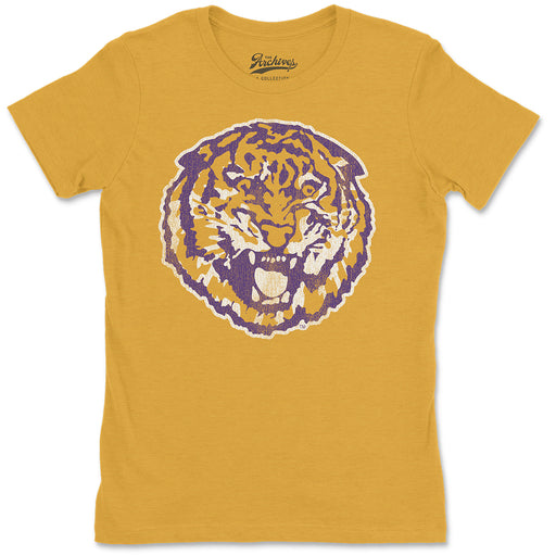 B&B Dry Goods LSU Tigers The Archives Round Vault Women's Tri-Blend T-Shirt - Mustard