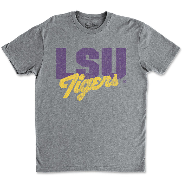 B&B Dry Goods LSU Tigers The Archives Vault Script Tri-Blend T-Shirt - Grey