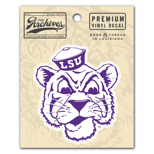 B&B Dry Goods LSU Tigers The Archives Beanie Mike  Premium Vinyl Decal - Purple / White