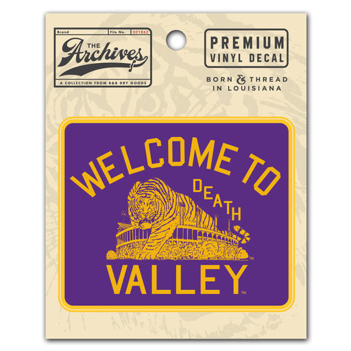 B&B Dry Goods LSU Tigers The Archives Welcome to Death Valley Tiger Stadium Premium Vinyl Decal