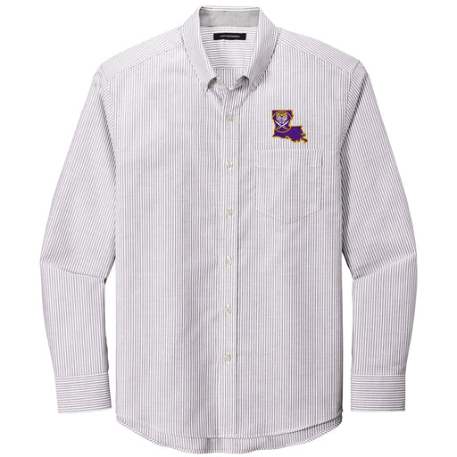 Bengals & Bandits Louisiana Oxford Stripe Long Sleeve Dress Shirt - Grey / White