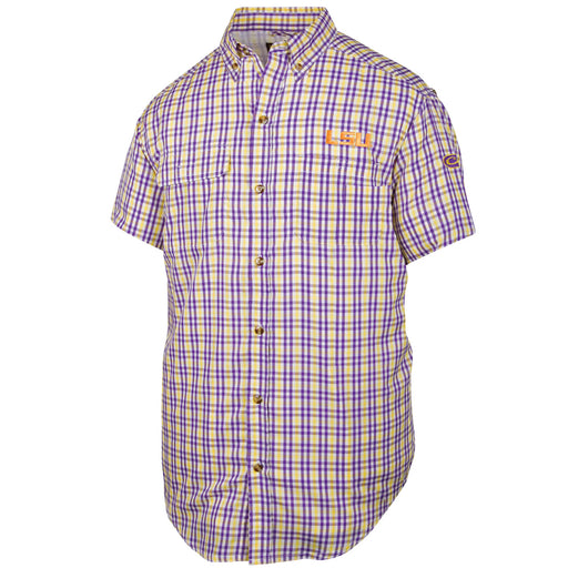 LSU Tigers Drake Waterfowl Wingshooter Gingham Plaid Short Sleeve Shirt - Purple / Gold