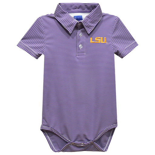 LSU Tigers Vive La Fete Ted Stripe Performance Infant Onesie Polo - Purple / White