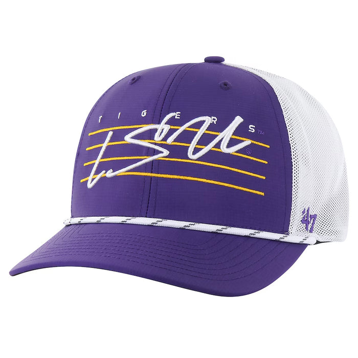 LSU Tigers 47 Brand Downburst Hitch Lightweight Performance Rope Trucker Hat - Purple