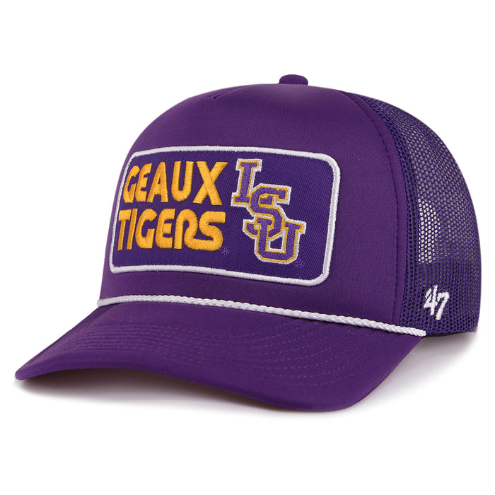 LSU Tigers 47 Brand Geaux Tigers Patch Foam Mesh Rope Trucker Hat - Purple