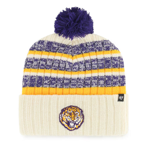 LSU Tigers 47 Brand Round Vault Tavern Cuffed Knit With Pom - Natural