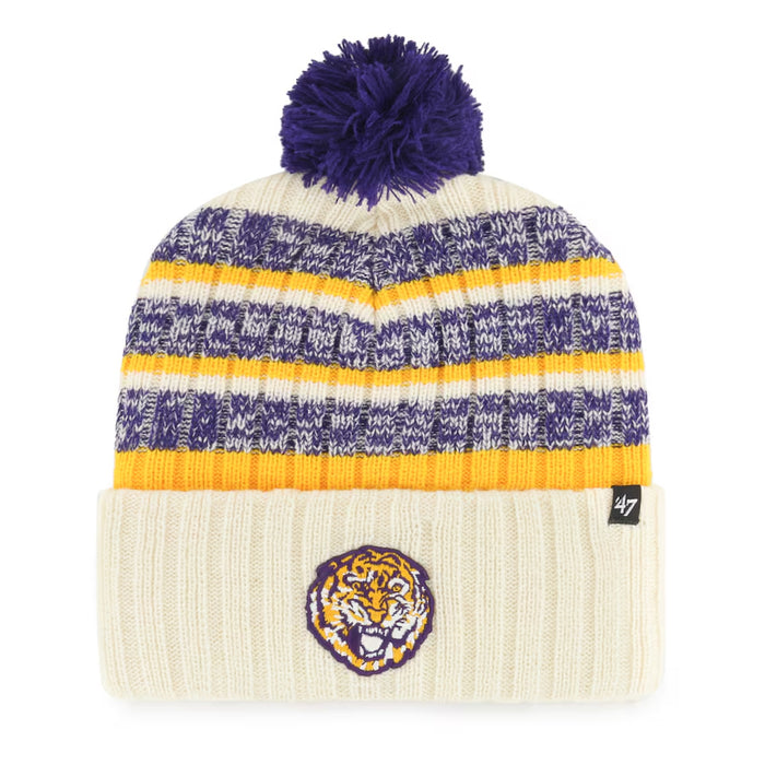 LSU Tigers 47 Brand Round Vault Tavern Cuffed Knit With Pom - Natural