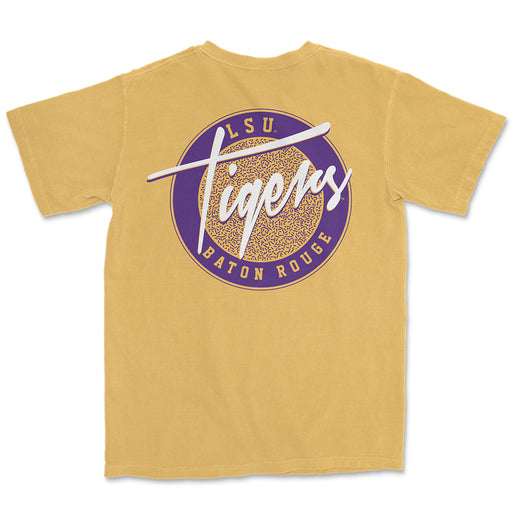 LSU Tigers 90's Circle Throwback Garment Dyed T-Shirt - Mustard