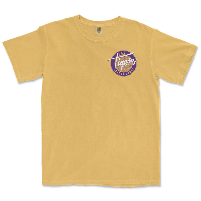 LSU Tigers 90's Circle Throwback Garment Dyed T-Shirt - Mustard