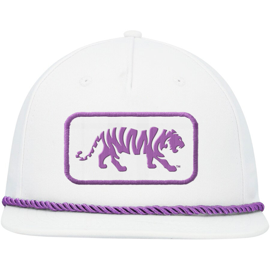 https://www.bengalsandbandits.com/cdn/shop/files/LSU-Tigers-Ahead-Silhouette-Tiger-Patch-Colonial-Rope-Snapback-Hat-White-Lavender-Front_1350x.jpg?v=1702505328