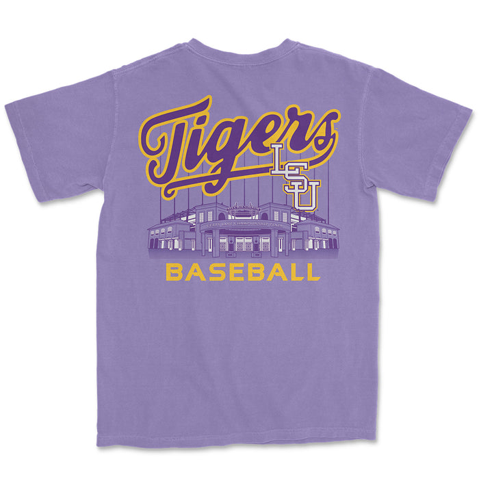 LSU Tigers Baseball Script Alex Box Stadium Garment Dyed T-Shirt - Violet