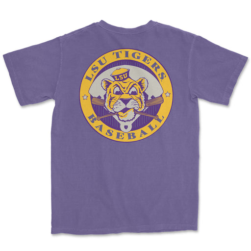 LSU Tigers Beanie Mike Baseball Circle Garment Dyed T-Shirt - Grape