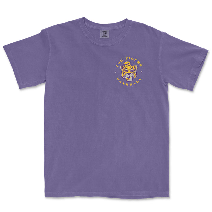 LSU Tigers Beanie Mike Baseball Circle Garment Dyed T-Shirt - Grape