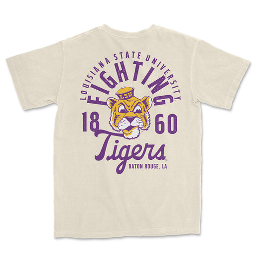 LSU Tigers Beanie Mike Mascot Overlay Garment Dyed T-Shirt - Ivory