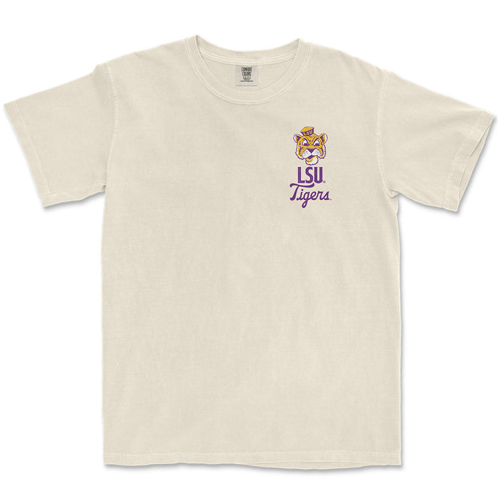 LSU Tigers Beanie Mike Mascot Overlay Garment Dyed T-Shirt - Ivory