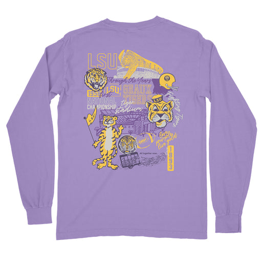 LSU Tigers Beanie Mike Through Out The Years Garment Dyed Long Sleeve T-Shirt - Violet