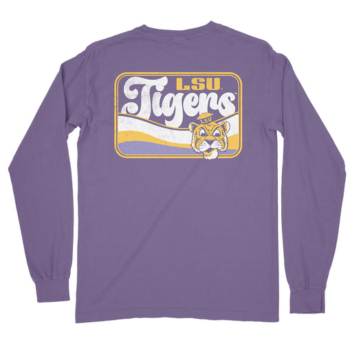 LSU Tigers Beanie Mike Wave Sign Garment Dyed Long Sleeve T-Shirt - Grape