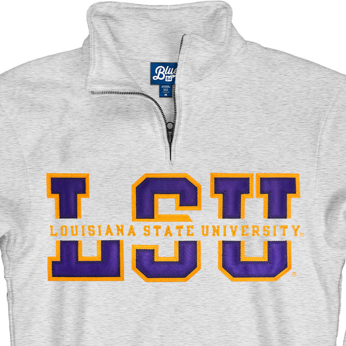 LSU Tigers Blue 84 Top Level Split Applique Fleece Quarter Zip - Grey