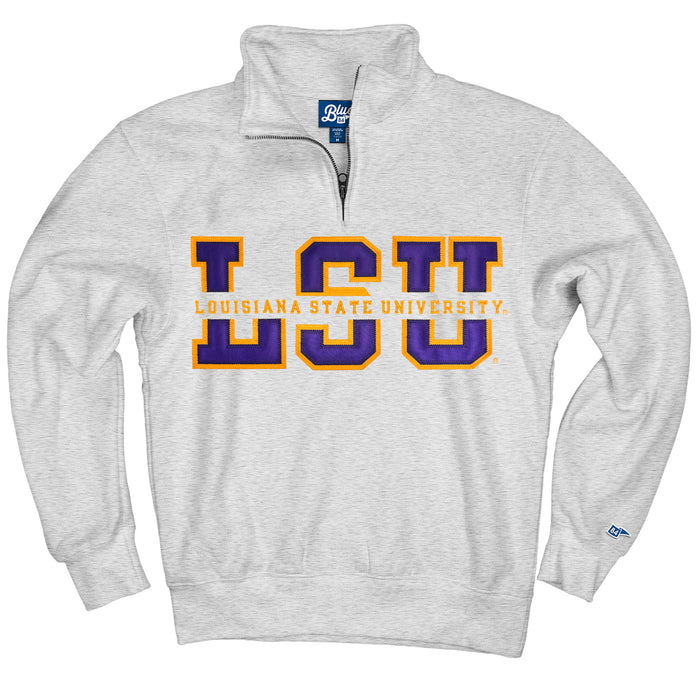 LSU Tigers Blue 84 Top Level Split Applique Fleece Quarter Zip - Grey