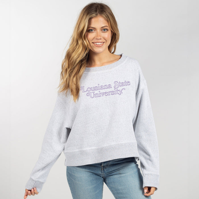 LSU Tigers Chicka-d Graduate Cool Down Cropped Crewneck Pullover - Heather Grey