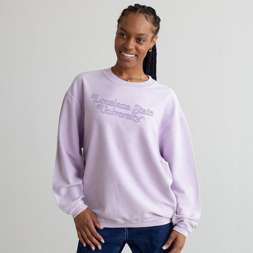 LSU Tigers Chicka-d Graduate Corded Boxy Crewneck Sweatshirt - Lilac