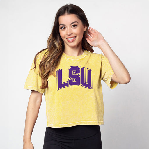 LSU Tigers Chicka-d Outline Arch Short 'N Sweet Crop T-Shirt - Sunflower