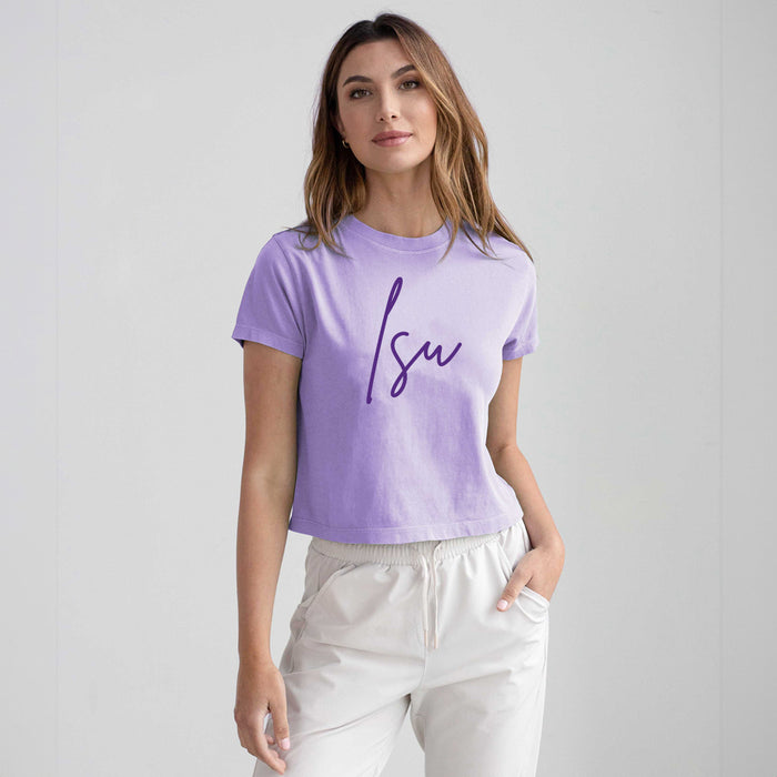 LSU Tigers Chicka-d Script Salt Wash Montauk Crop T-Shirt - Orchid