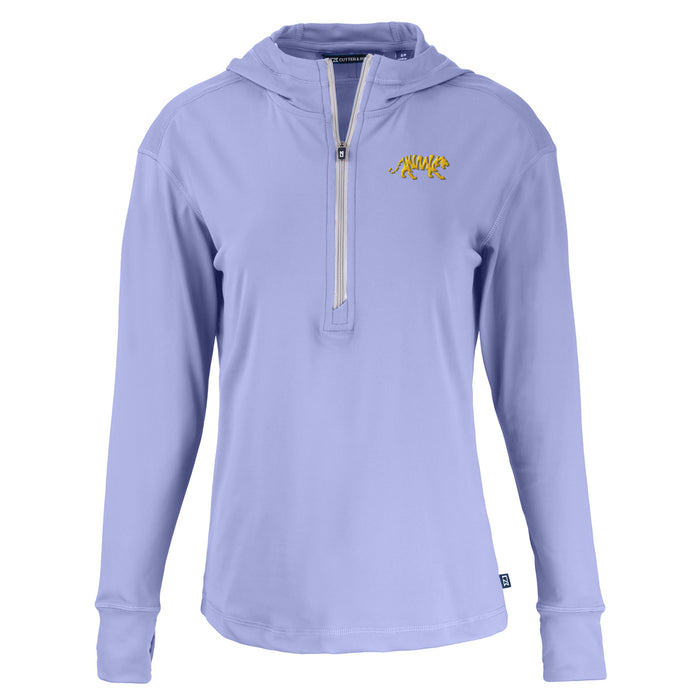 LSU Tigers Cutter & Buck Silhouette Tiger Women's Lightweight Daybreak Eco Half Zip Pullover - Hyacinth