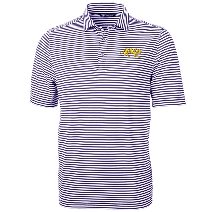 LSU Tigers Cutter & Buck Silhouette Virtue Eco Pique Stripe Recycled Polo - Purple