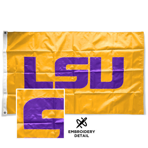 LSU Tigers Deluxe Embroidered Sewn Applique 3' x 5' Flag - Gold