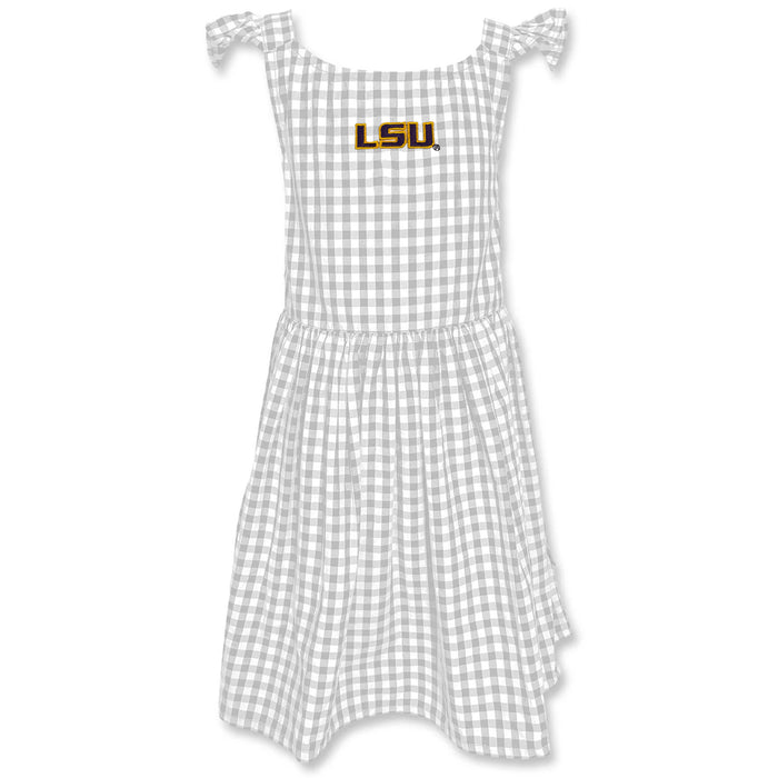 LSU Tigers Garb Constance Gingham Kids Dress - White / Grey