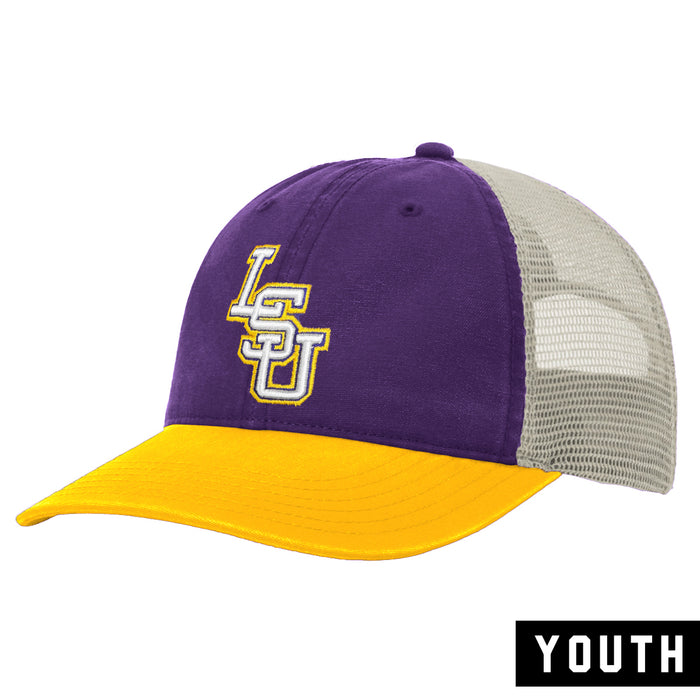 LSU Tigers Image Interlock Vault Two-Tone Youth Mesh Trucker Hat - Purple / Gold