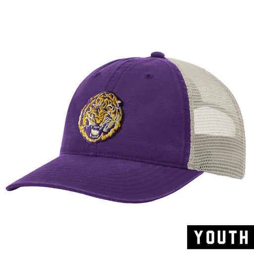 LSU Tigers Image One Round Vault Youth Mesh Trucker Hat - Purple